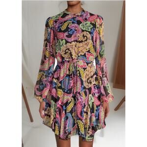 Milly Natasha Dress Paisley Button Down Chiffon 8 Flowy Boho Retro Fairy $220